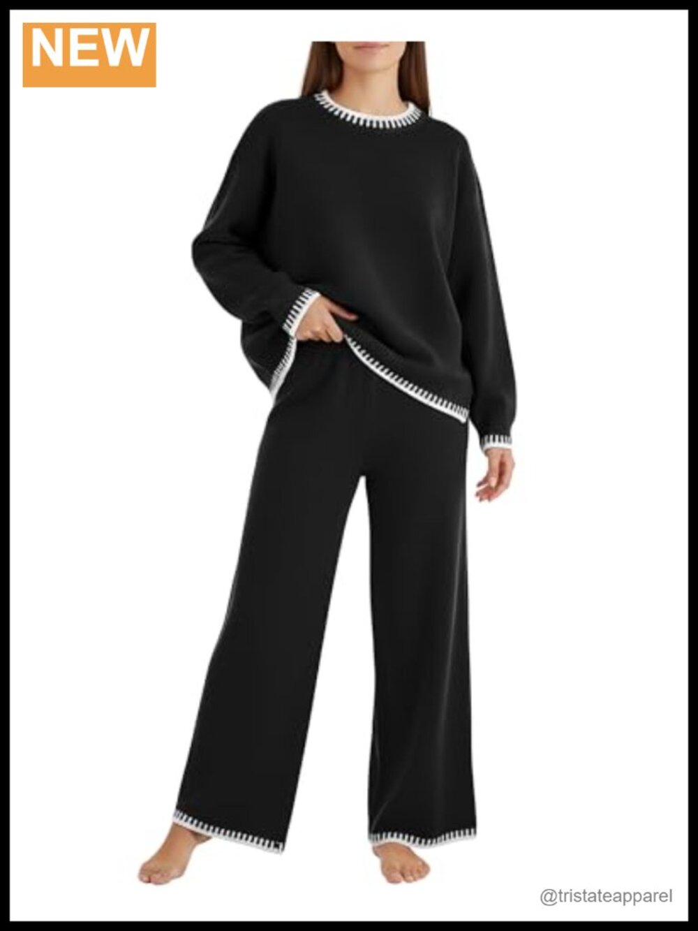 Women 2 Piece Sweater Set Long Sleeve Crew Neck Wide Leg Lounge Set